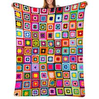 Šiuolaikinė močiutės kvadratų antklodė - Minkštas flanelės patchwork lovatiesė su daugiaspalviais kvadratais, Tinka - Jaukus pledas lovai, sofai, | Skalbiama mašinoje 150X180CM
