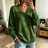 Women's Casual V-Neck Sweater for Spring and Everyday Wear XL armijos žalia spalva