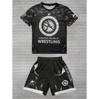 2026 Naujas Vasaros Vyriškas Jungtinių Pasaulio Imtynių Sportinis Rinkinys Trumpomis Rankovėmis Marškinėliai ir Šortai MMA Treniruotėms Lengvas 6XL gray