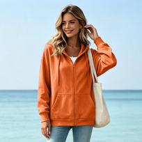 Women's Color Zip Up Hooded Sweatshirt Casual Activewear Top XL oranžinė