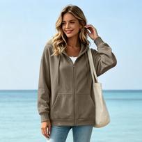 Women's Color Zip Up Hooded Sweatshirt Casual Activewear Top XL kupranugaris
