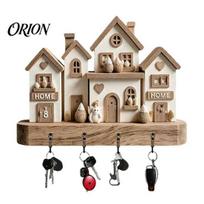 Camping Gift for Travel Lovers Wooden Key Holder Rack, Vintage RV Pattern Rack with 4 Hooks, Wall 2D Farmhouse Mount Organizer Entryway Hallway D beige