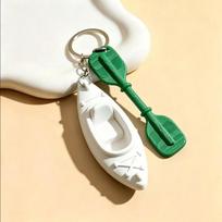 PLA Kayak Keychain 3D Shaped Cute Canoe Boat Pendant Decorative Trinket for Summer Beach Boating Enthusiasts Key Accessory A4 beige