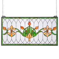 VEVOR vitražinis lango skydas, 810 x 433 mm, Tiffany stiliaus kabinamas viršdurio lango skydas su grandine, didelis horizontalus stačiakampis vitražas 81 x 43.3 x 0.5 cm