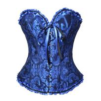 Korsetas Bustier Corselet Moteriškas plius dydis Satino Overbust Išsiuvinėti G-stygelių viršūnės Korsetas S tamsiai mėlyna spalva