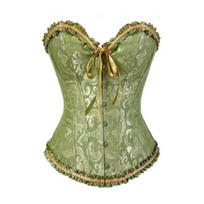 Korsetas Bustier Corselet Moteriškas plius dydis Satino Overbust Išsiuvinėti G-stygelių viršūnės Korsetas XS žalia