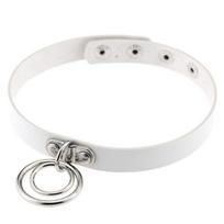 Sweetheart Vintage Punk Rock O Ring Spikes Pakabukas PU Odinis Kaklo apykaklė Moteriška gotikinė kaklo juosta raktikaulio kaklo vėrinys, reguliuojamas moterims Vyriški papuošalai white