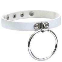 Sweetheart Vintage Punk Rock O Ring Spikes Pakabukas PU Odinis Kaklo apykaklė Moteriška gotikinė kaklo juosta raktikaulio kaklo vėrinys, reguliuojamas moterims Vyriški papuošalai white