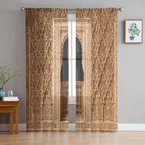 Geltoni Sienos Vartai Marokas Permatoma Užuolaida Miegamajam Tiulio Voilo Užuolaida Virtuvei Svetainei Dekoras Langų Apdaila 135W x 137H(cm) beige
