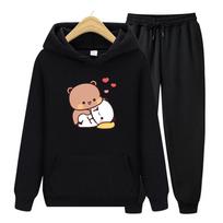 Bubu ir Dudu Džemperis Širdelė Meilė Moteriškas Džemperių Komplektas Estetinis Grafinis Kawaii Burbulinės Arbatos Džemperiai Anime Džemperiai Džemperių Komplektas L black