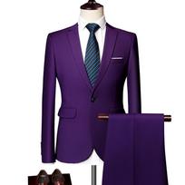 Danmo (Striukė + kelnės) Vyriškas kostiumo komplektas Formalūs švarkai Slim Fit Verslo smokingas 2 dalių kostiumas Jaunikio vestuvinė suknelė Vyriškas kostiumas S-6XL L violetinė
