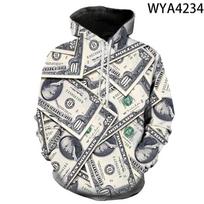 Hoodies USD JAV. Dolerio Dolerio Banknotai Pinigai Vyrai 3D Spausdinti Streetwear Megztiniai Streetwear Vaikams Viršutiniai Drabužiai 3XL gray