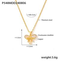 Tassel Water Shell Double Bow Copper Pendant Fairy Design Titanium Steel Plated 18K Real Gold Collarbone Chain