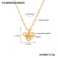 Tassel Water Shell Double Bow Copper Pendant Fairy Design Titanium Steel Plated 18K Real Gold Collarbone Chain