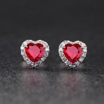 BELLA BOX New Korean Version Sweet Heart-shaped Ruby Earrings Female Temperament Love Color Treasure Earrings For Her Girlfriend's Birthday Gift balto aukso spalvos