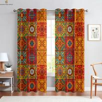 Bohemiškas languotas raštas Dekoratyvinės užuolaidos Miegamojo Svetainės Virtuvės Balkono Langų Užuolaidos Poliesterio Pluoštas 2 Vnt. W50xH130(CM)x2PCS&Grommet Top orange