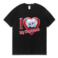 Anime Jujutsu Kaisen Gojo Satoru I Love Boyfrirnd Graphics marškinėliai Unisex drabužiai Unisexga Harajuku marškinėliai Oversized Streetwear M red