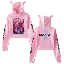 Mada Kpop Demonų medžiotojų džemperis Huntrix su katės ausimis, gobtuvu, užtraukiamas per galvą, Rumi Mira, Zoey rašto, Cosplay kostiumas, studentų rudens viršus M rožinė
