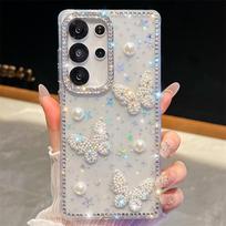 Perlinė drugelio Samsung A17 mobiliojo telefono dėklas Deimantinis kraštas A26 Tinka A35 Žvaigždžių blizgučiai A07 Trijų matmenų A55 Moterims Samsung A07