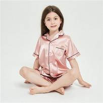 Vaikų ledo šilko pižamų komplektas - Patogūs vasaros miego drabužiai berniukams ir mergaitėms 130-140CM fits size 150 beige