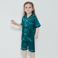Vaikų ledo šilko pižamų komplektas - Patogūs vasaros miego drabužiai berniukams ir mergaitėms 90-100CM fits size 110 blue