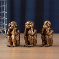 Beždžionių Statulėlių Rinkinys - Negirdėk Blogio Nesiklausyk, Nematyk Blogio Nesidairyk, Nešnekėk Blogio Nežodžiuok Dervos Beždžioniukų Figūrėlės Biuro ir Namų Dekoras - Įsimintina Dovana bronza