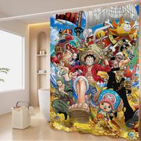 Anime O-ONE P-PIECE Dušo užuolaida Lauko peizažas Vasaros atostogos Vonios kambario dekoras Šventinė poliesterio vonios užuolaida su kabliukais 90x180cm gray