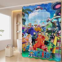 Anime O-ONE P-PIECE Dušo užuolaida Lauko peizažas Vasaros atostogos Vonios kambario dekoras Šventinė poliesterio vonios užuolaida su kabliukais 90x180cm