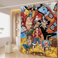Anime O-ONE P-PIECE Dušo užuolaida Lauko peizažas Vasaros atostogos Vonios kambario dekoras Šventinė poliesterio vonios užuolaida su kabliukais 90x180cm