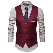 Formalūs verslo liemenės vyrams Britiško stiliaus V formos iškirpte Slim Fit kostiumo liemenė Vienspalvė laisvalaikio be rankovių vyriška liemenė XXL vyno raudonos spalvos