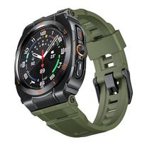 Prabangus modifikacijų rinkinys, skirtas Samsung Galaxy Watch7 Ultra 47mm, aliuminio lydinio korpuso apsauga su silikoniniu dirželiu, Galaxy Ultra 2025 laikrodžio juosta, apyrankė Black Frame žalia