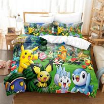 Pokemono patalynės komplektas Animacinis Anime Vaikų Miegamojo Antklodė Berniukas Mergaitė Lovos Užvalkalai Viengulis Dvigulis Kingas Pikachu Antklodės Užvalkalas Dovana AU Single(140*210cm)3pcs