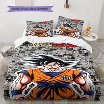 Cartoon Son Goku Pattern Bedding,Quilt Set Quilt Cover Pillowcase Home Birthday Gift (1 * duvet cover + 2 * pillowcase, without core) 135x200cm gray