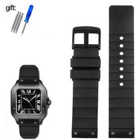 Laikrodžio dirželis Cartier Santos W20121U2 serijai, Aukštos kokybės vandeniui atsparus silikoninis laikrodžio dirželis Guminis Vyrams ir Moterims Juodas 23mm 23mm black