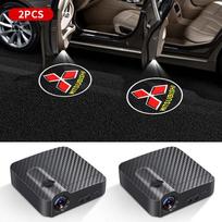 2 vnt. Bevielis LED automobilio durų logotipo pasitikimo naktinis žibintas Mitsubishi Logotipui ASX Outlander Lancer Pajero Eclipse Galant Mirage black