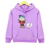 Hilda and her pet Zhizhi kawaii Hoodies for Boys Kids Cartoon Print Sweatshirts Toddler Girls Clothes Tops Anime hoodie Children Clothing 130 violetinė