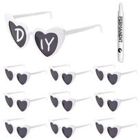 100-10 vnt. „Pasidaryk pats“ vestuviniai akiniai nuo saulės, personalizuoti širdelės formos akiniai su rašikliu, mergvakario akiniai, dovanos svečiams 10Pcs glasses 1pen balta