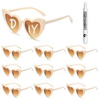 100-10 vnt. „Pasidaryk pats“ vestuviniai akiniai nuo saulės, personalizuoti širdelės formos akiniai su rašikliu, mergvakario akiniai, dovanos svečiams 10Pcs glasses 1pen smėlis
