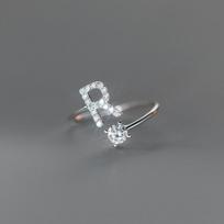 Cirkonio raidės A-Z žiedas moterims Metalinis reguliuojamo atidarymo žiedas Vardas raidė Moteriška vestuvinė dovana anillos mujer Resizable gray