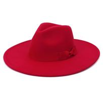 Unisex mados platus vilnos diržas plokščias viršus Fedora Hat Party Church Hats Cap raudona