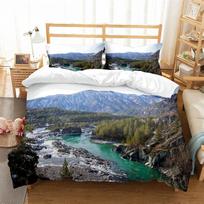 Altai Mountains King Queen Duvet Cover Natural Landscape Bedding Set Forest Lake Scenery Quilt Cover 70x133cm 2pcs gray