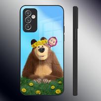 Animacinis M-Maša ir L-Lokys telefono dėklas, skirtas Samsung S26 S24 Ultra S22 S23 S25 S20 Fe S21 Plus A16 A54 A34 A53, Stiklinis dangtelis Samsung a53 5g