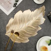 New Gold Leaf Placemat Heat Resistant Washable Coaster Dining Mat Waterproof Wipeable Table Place Mat Dinner Table Decoration As Shown beige