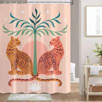 Boho Gepardo Dušo Užuolaida, Atogrąžų Leopardas Laukinių Gyvūnų Vonios Užuolaida, Moderni Rožinė Estetika Mėnulio Fazės Mėlyna Gėlių Vonios Užuolaida W60H190(CM)-1 Pcs gray
