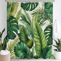 Smaragdo žalumo lapų dušo užuolaida, moderni abstrakti palmių lapų tropinė monstera vonios užuolaida, namų dekoracija su kabliukais W60H190(CM)-1 Pcs beige