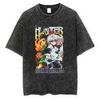 Hunter x Hunter Pagrindinių veikėjų grupės spaudinys, senoviškai skalbinti, oversized, anime gatvės stiliaus marškinėliai moterims ir vyrams L black