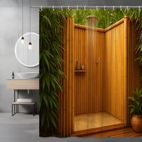 Zen bambuko dušo užuolaida Lauko SPA scena Žali lapai Medinės sienos dizainas Vandeniui atspari Lengvai montuojama Pakylėkite savo erdvę W180H240(CM)-1 Pcs