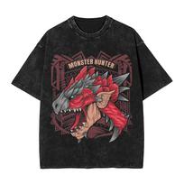 Skalbtas marškinėlis Monster Hunter Rise Mizutsune Kanji piktograma Hip Hop marškinėlis Harajuku Gatvės stiliaus grafiniai viršutiniai drabužiai Marškinėliai Unisex Moterys M black