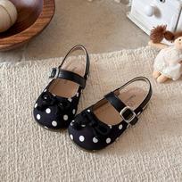 Fairy Style Polka Dot Ballet Sandals for Girls - Trendy Summer Bowknot Closed-Toe Shoes 25 juoda