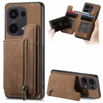 Užtrauktukas Kortelių Lizdas Piniginė Odinis Magnetinis Dėklas Skirtas Redmi Note 13 Pro Plus 12 11 POCO X6 X5 13T 13C Stovas Retro Krepšys Piniginės Dangtelis For Xiaomi 12TPro ruda